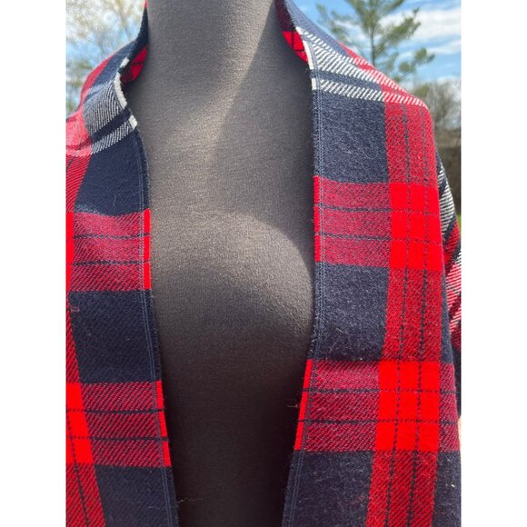 Vtg 1970' Scarf Navy Red White Scottish Plaid Made In USA 100% Superfine Acrylic - Picture 8 of 10